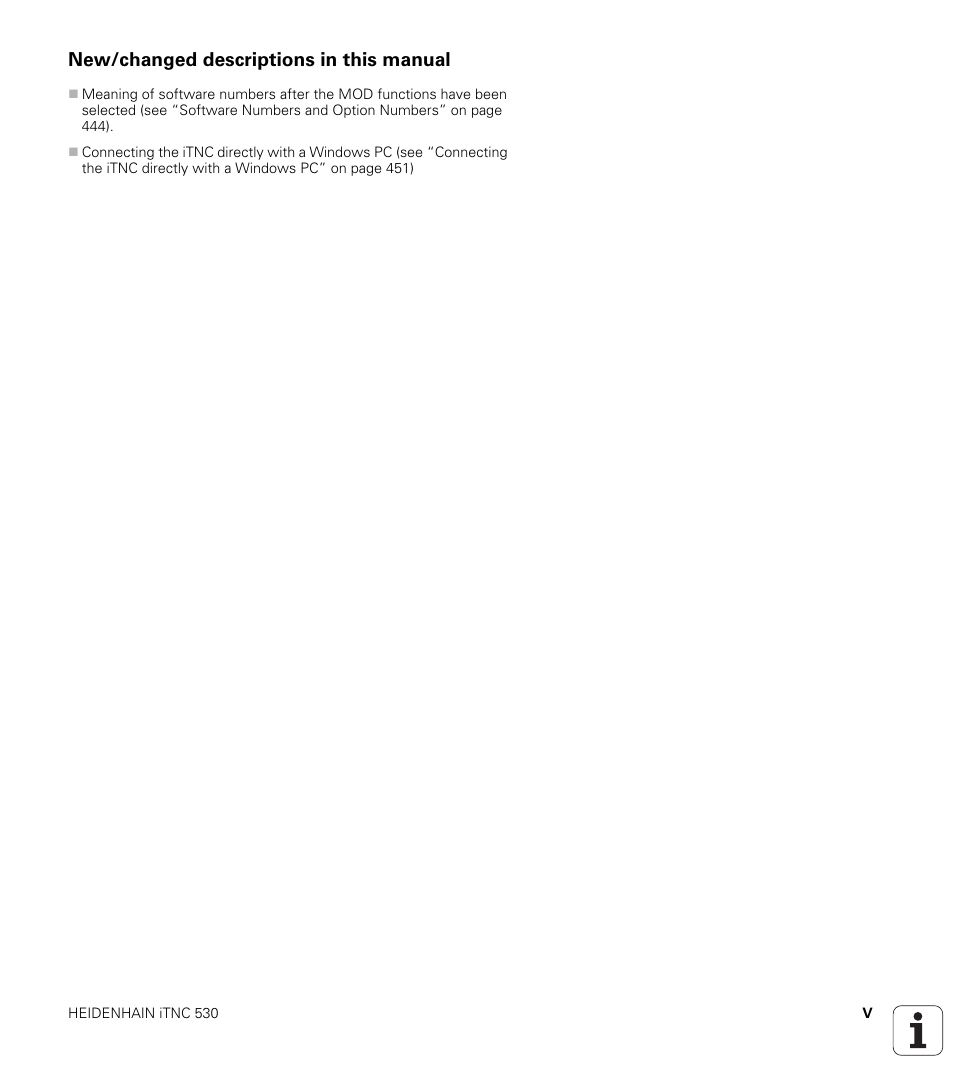 New/changed descriptions in this manual | HEIDENHAIN iTNC 530 (340 420) User Manual | Page 9 / 530