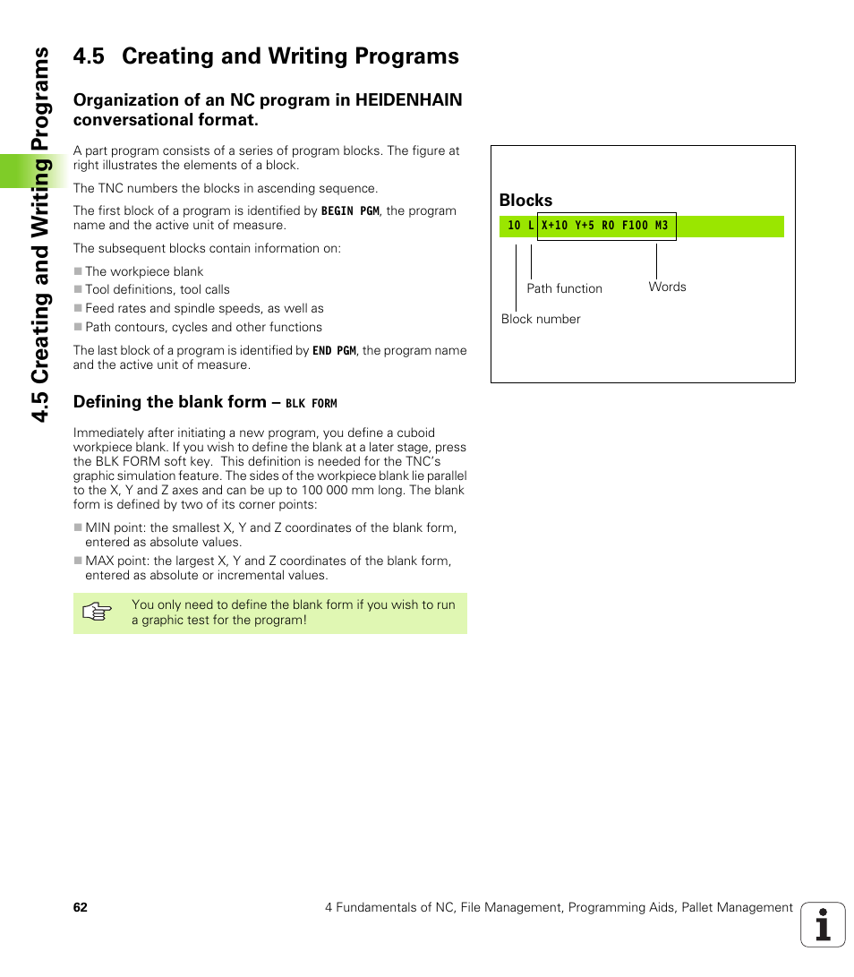 5 creating and writing programs, Defining the blank form - blk form, Defining the blank form – blk form | HEIDENHAIN iTNC 530 (340 420) User Manual | Page 90 / 530