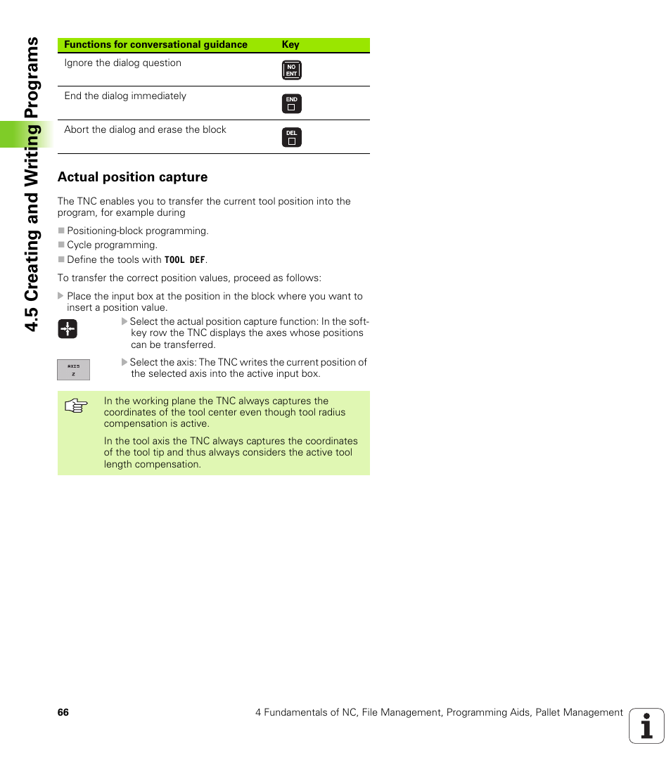 Actual position capture, 5 cr eating and w riting pr ogr a ms | HEIDENHAIN iTNC 530 (340 420) User Manual | Page 94 / 530