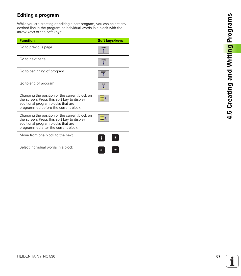 Editing a program, 5 cr eating and w riting pr ogr a ms | HEIDENHAIN iTNC 530 (340 420) User Manual | Page 95 / 530