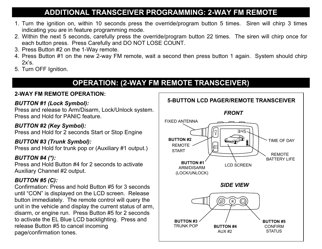 Operation: (2-way fm remote transceiver) | Crimestopper Security Products CS-2013FM User Manual | Page 18 / 26