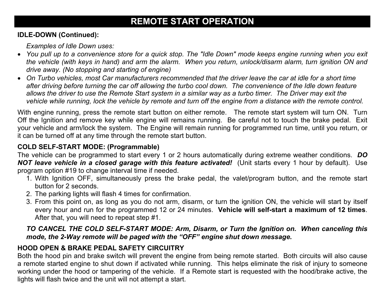 Remote start operation | Crimestopper Security Products CS-2013FM User Manual | Page 24 / 26