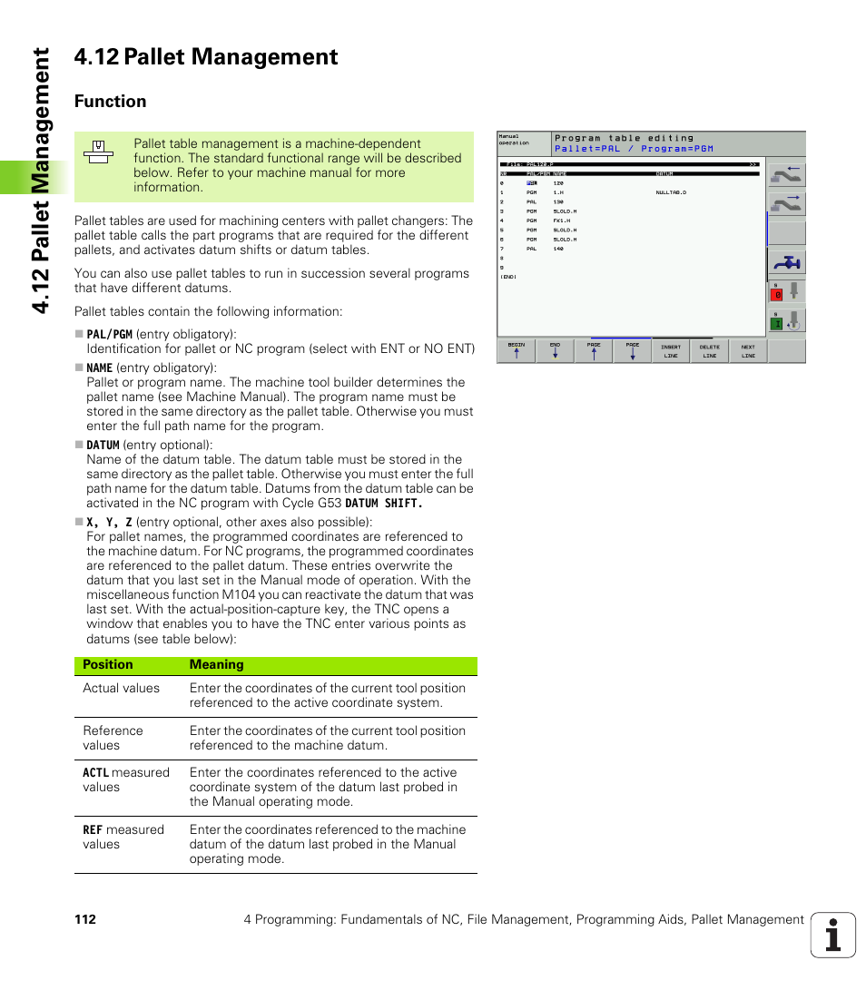12 pallet management, Function | HEIDENHAIN iTNC 530 (340 420) ISO programming User Manual | Page 112 / 505