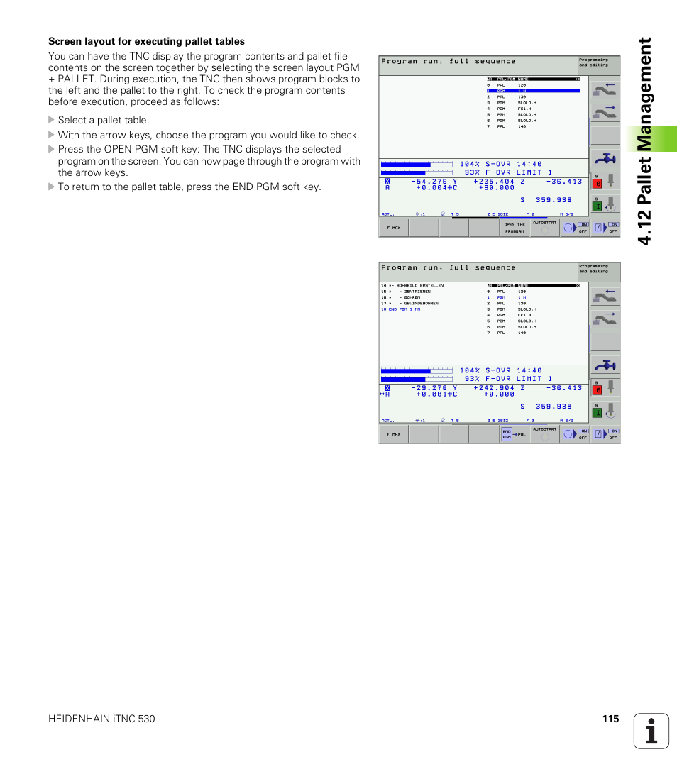 12 p a llet manag e ment | HEIDENHAIN iTNC 530 (340 420) ISO programming User Manual | Page 115 / 505