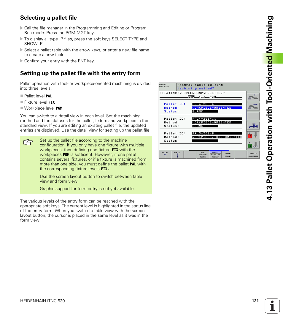 Selecting a pallet file, Setting up the pallet file with the entry form | HEIDENHAIN iTNC 530 (340 420) ISO programming User Manual | Page 121 / 505