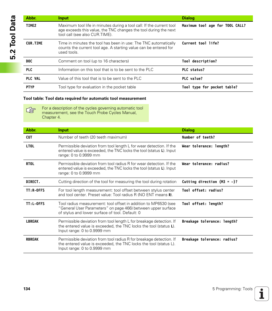 2 t ool d a ta | HEIDENHAIN iTNC 530 (340 420) ISO programming User Manual | Page 134 / 505
