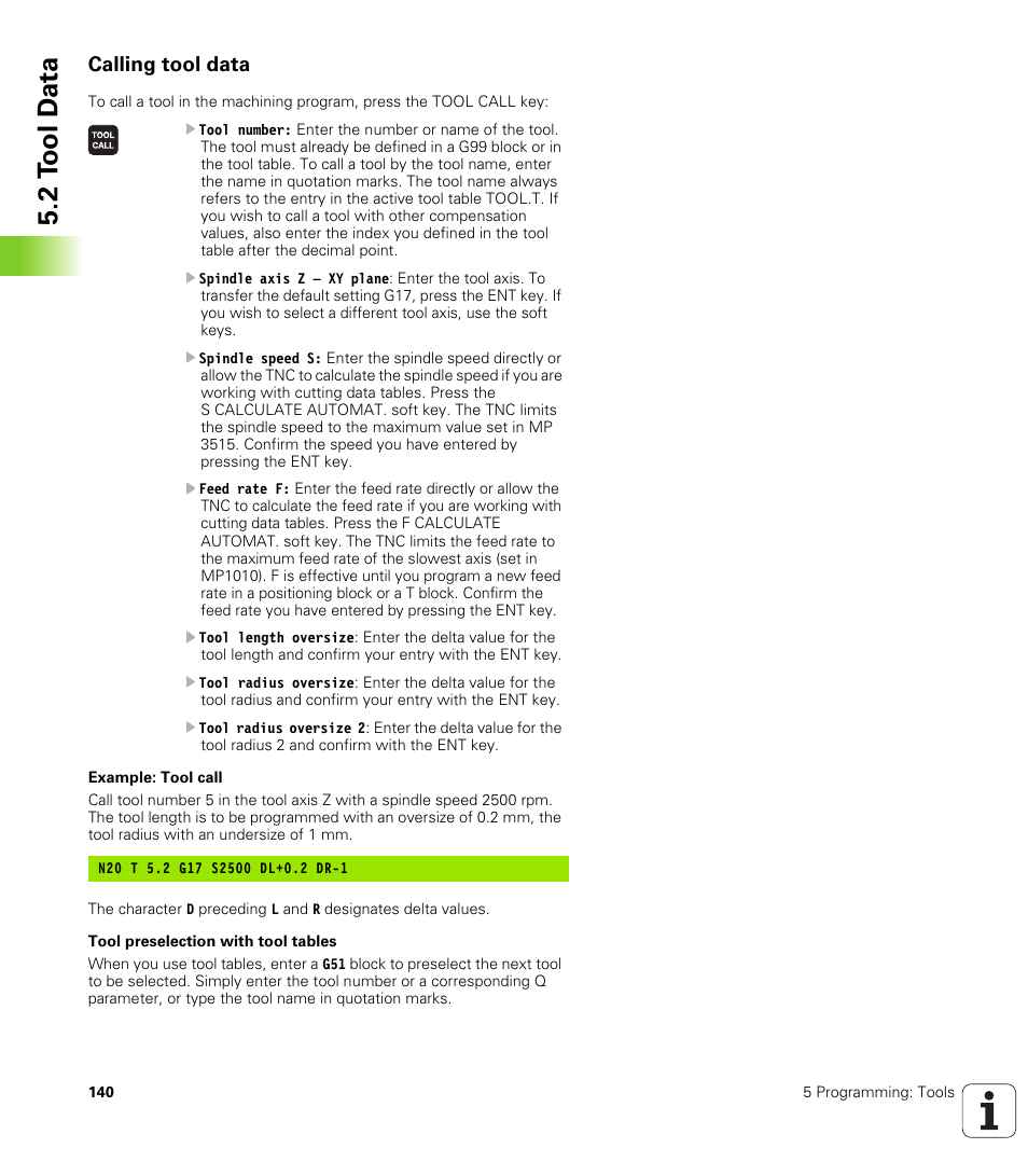 Calling tool data, 2 t ool d a ta | HEIDENHAIN iTNC 530 (340 420) ISO programming User Manual | Page 140 / 505