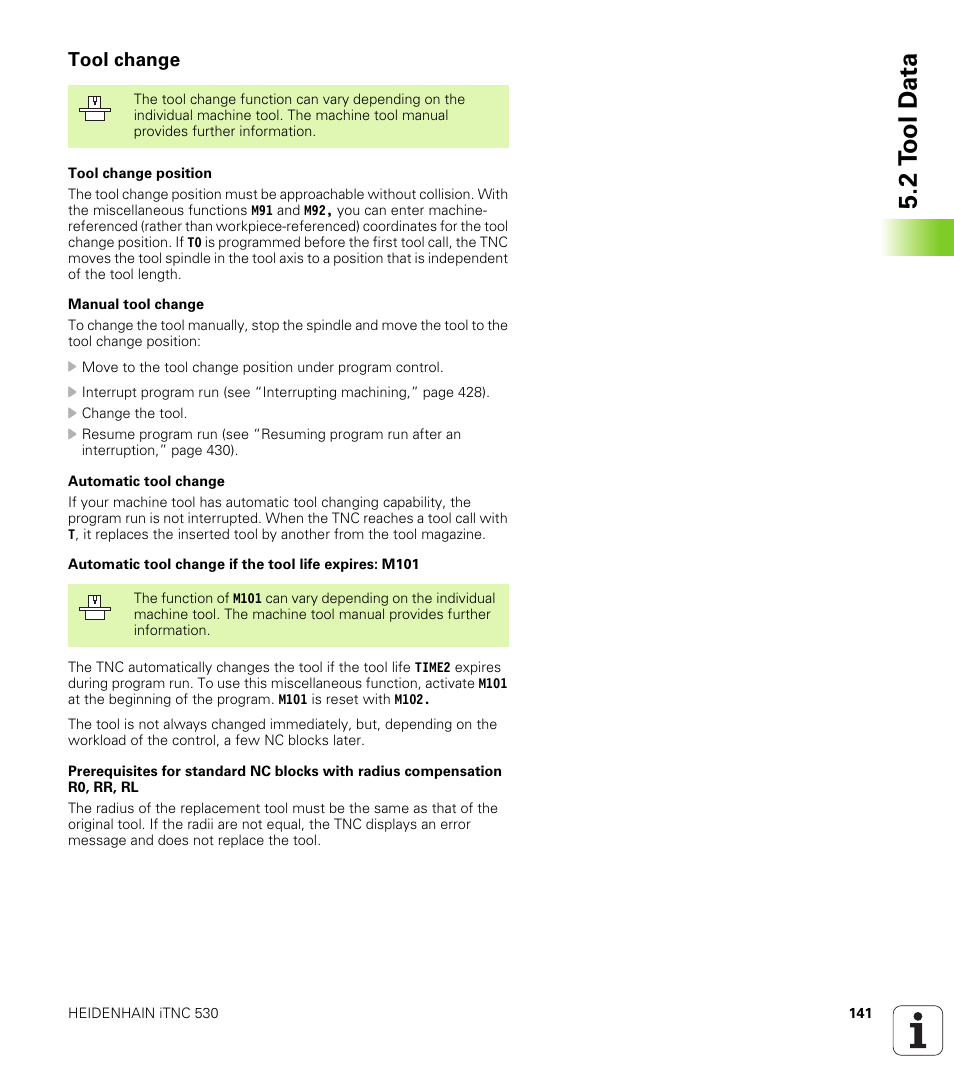 Tool change, 2 t ool d a ta | HEIDENHAIN iTNC 530 (340 420) ISO programming User Manual | Page 141 / 505