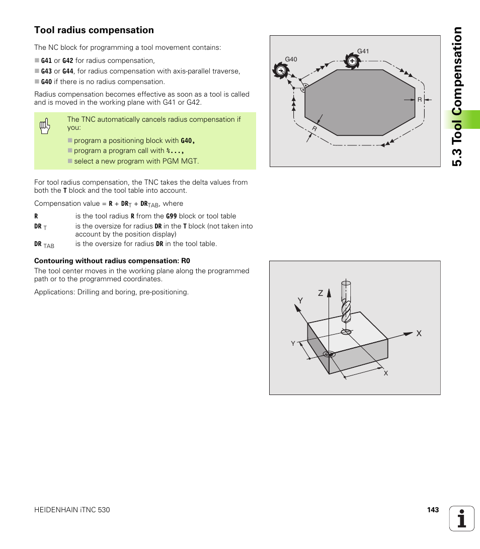 Tool radius compensation, 3 t ool compensation | HEIDENHAIN iTNC 530 (340 420) ISO programming User Manual | Page 143 / 505