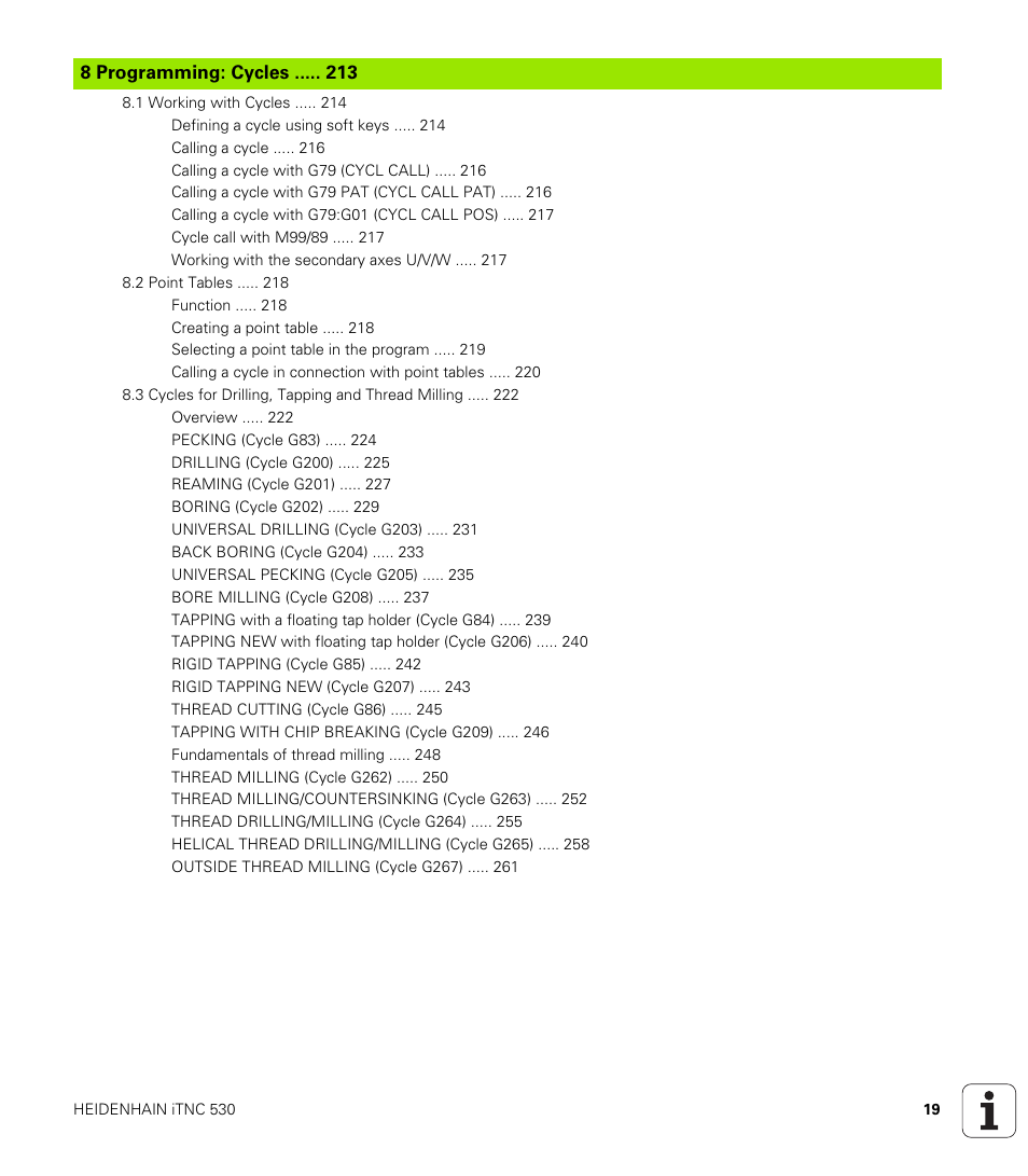 Programming: cycles | HEIDENHAIN iTNC 530 (340 420) ISO programming User Manual | Page 19 / 505