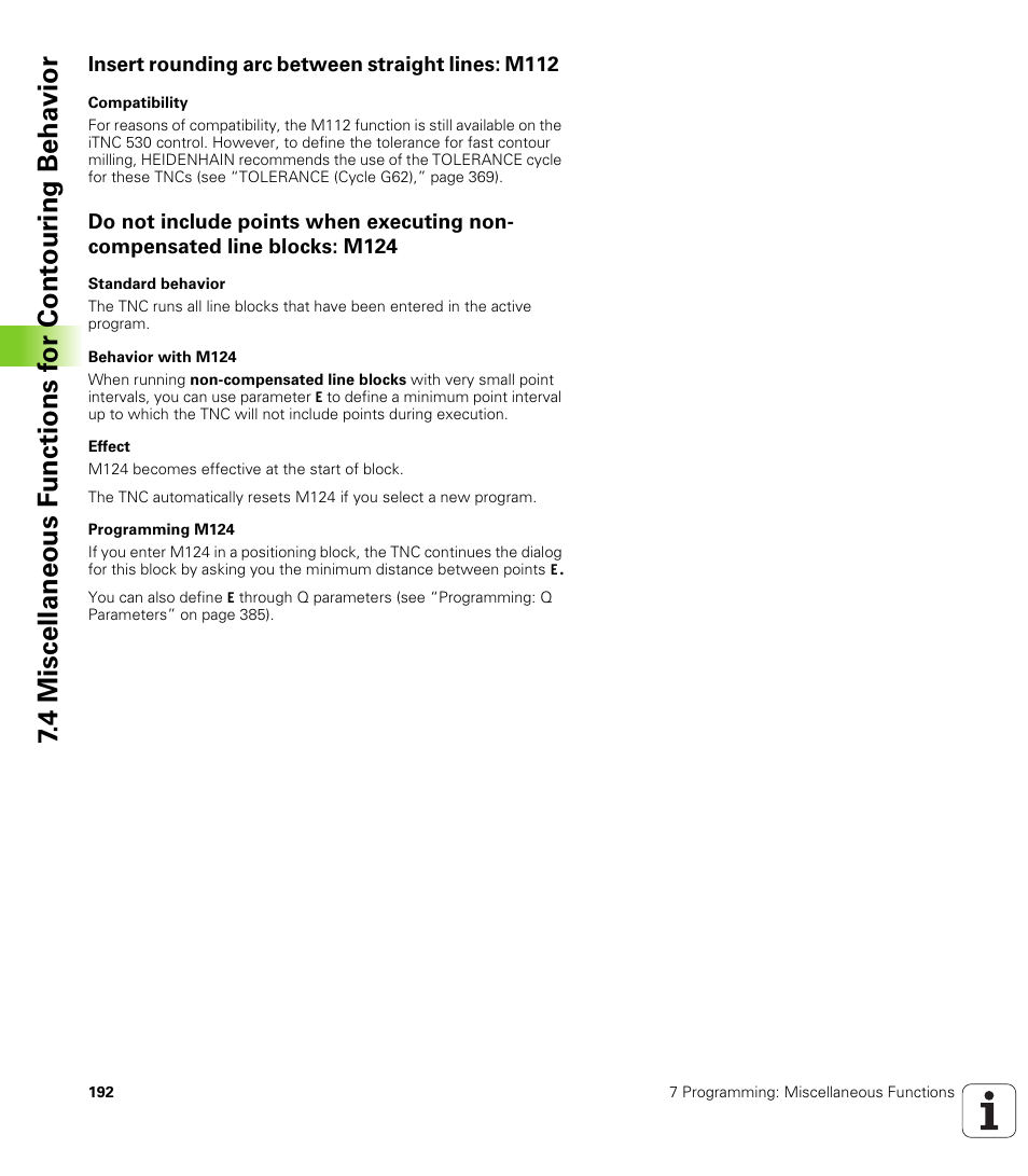 Insert rounding arc between straight lines: m112 | HEIDENHAIN iTNC 530 (340 420) ISO programming User Manual | Page 192 / 505