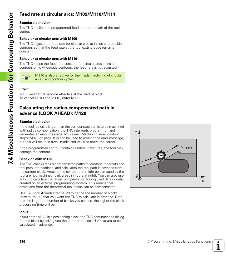 Feed rate at circular arcs: m109/m110/m111 | HEIDENHAIN iTNC 530 (340 420) ISO programming User Manual | Page 196 / 505