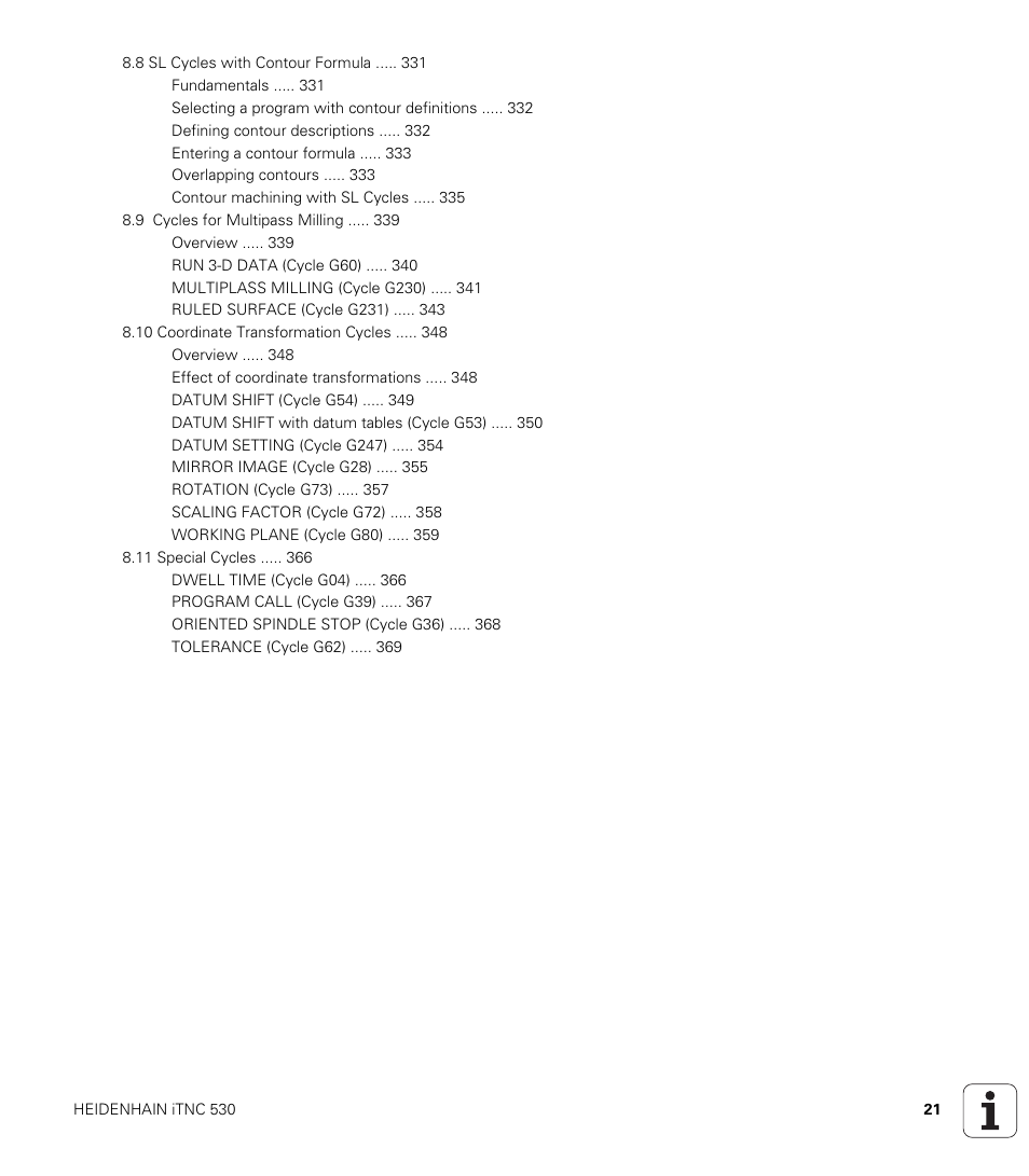 HEIDENHAIN iTNC 530 (340 420) ISO programming User Manual | Page 21 / 505