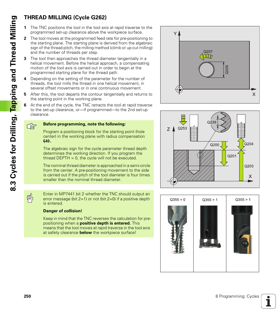 Thread milling (cycle g262) | HEIDENHAIN iTNC 530 (340 420) ISO programming User Manual | Page 250 / 505