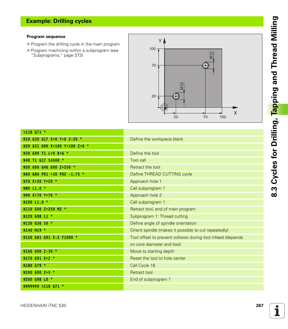 Example: drilling cycles | HEIDENHAIN iTNC 530 (340 420) ISO programming User Manual | Page 267 / 505