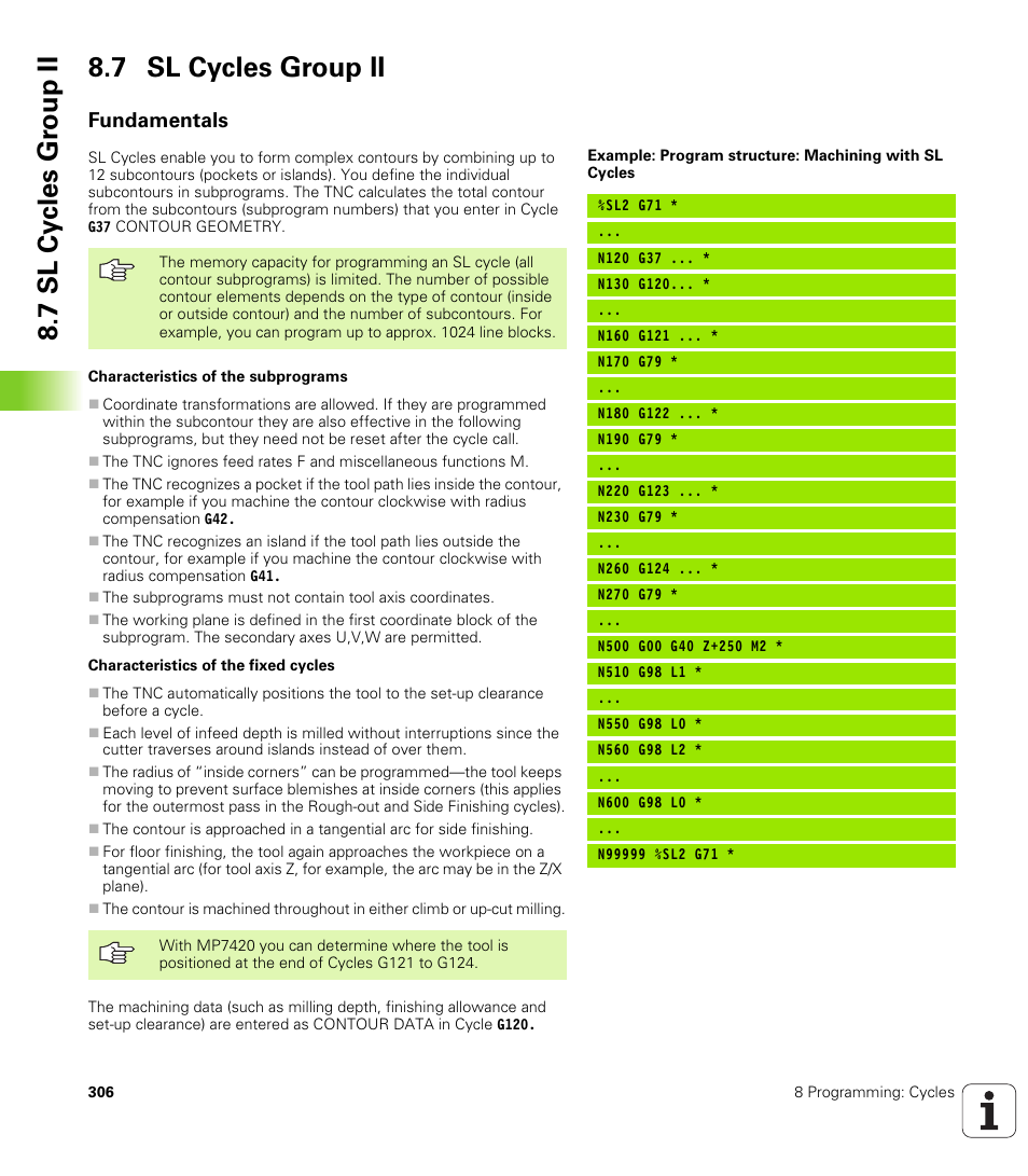 7 sl cycles group ii, Fundamentals, 7 sl cy cles gr oup ii 8.7 sl cycles group ii | HEIDENHAIN iTNC 530 (340 420) ISO programming User Manual | Page 306 / 505