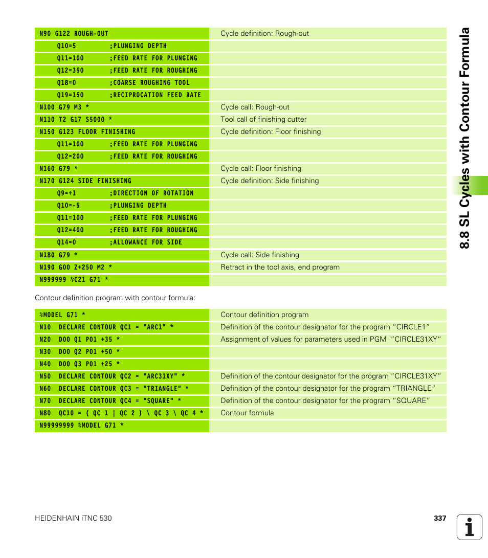 8 sl cy cles with cont our f or m ula | HEIDENHAIN iTNC 530 (340 420) ISO programming User Manual | Page 337 / 505