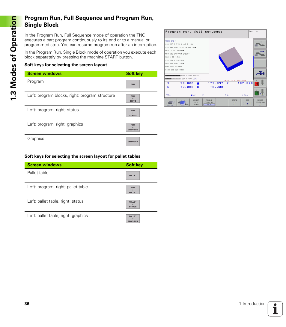 3 modes of oper ation | HEIDENHAIN iTNC 530 (340 420) ISO programming User Manual | Page 36 / 505