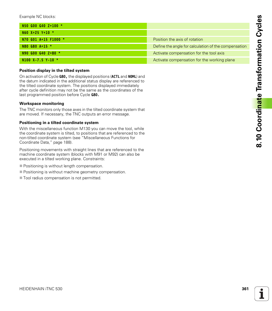 1 0 coor di na te t ra n s for m ati on cy cle s | HEIDENHAIN iTNC 530 (340 420) ISO programming User Manual | Page 361 / 505