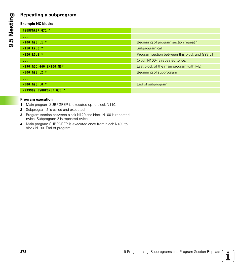 Repeating a subprogram, 5 nesting | HEIDENHAIN iTNC 530 (340 420) ISO programming User Manual | Page 378 / 505