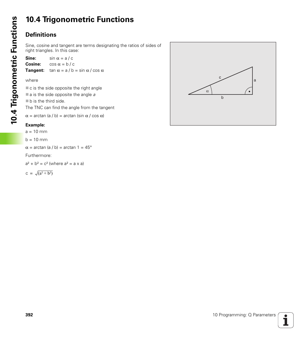 4 trigonometric functions, Definitions, Trigonometric functions | HEIDENHAIN iTNC 530 (340 420) ISO programming User Manual | Page 392 / 505