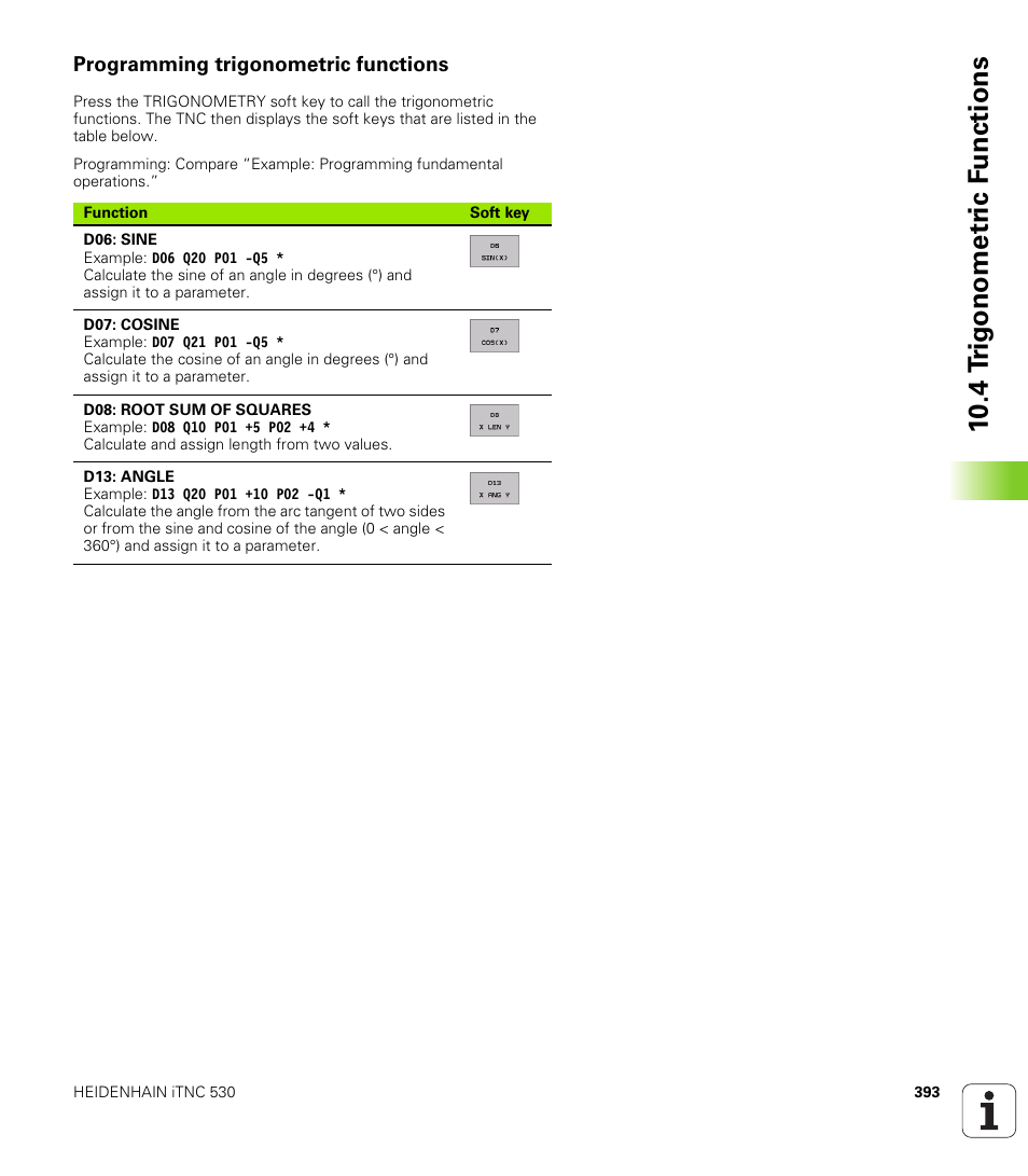 Programming trigonometric functions, 10 .4 t rig onometr ic f unctions | HEIDENHAIN iTNC 530 (340 420) ISO programming User Manual | Page 393 / 505