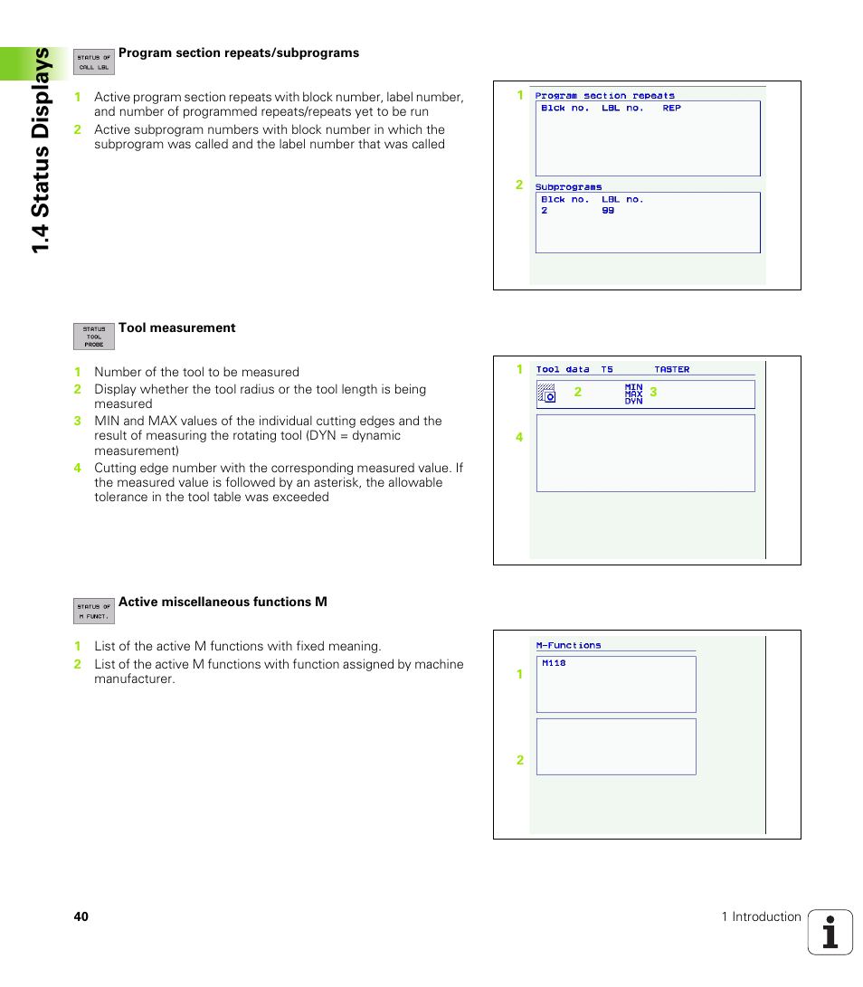 4 stat us displa ys | HEIDENHAIN iTNC 530 (340 420) ISO programming User Manual | Page 40 / 505