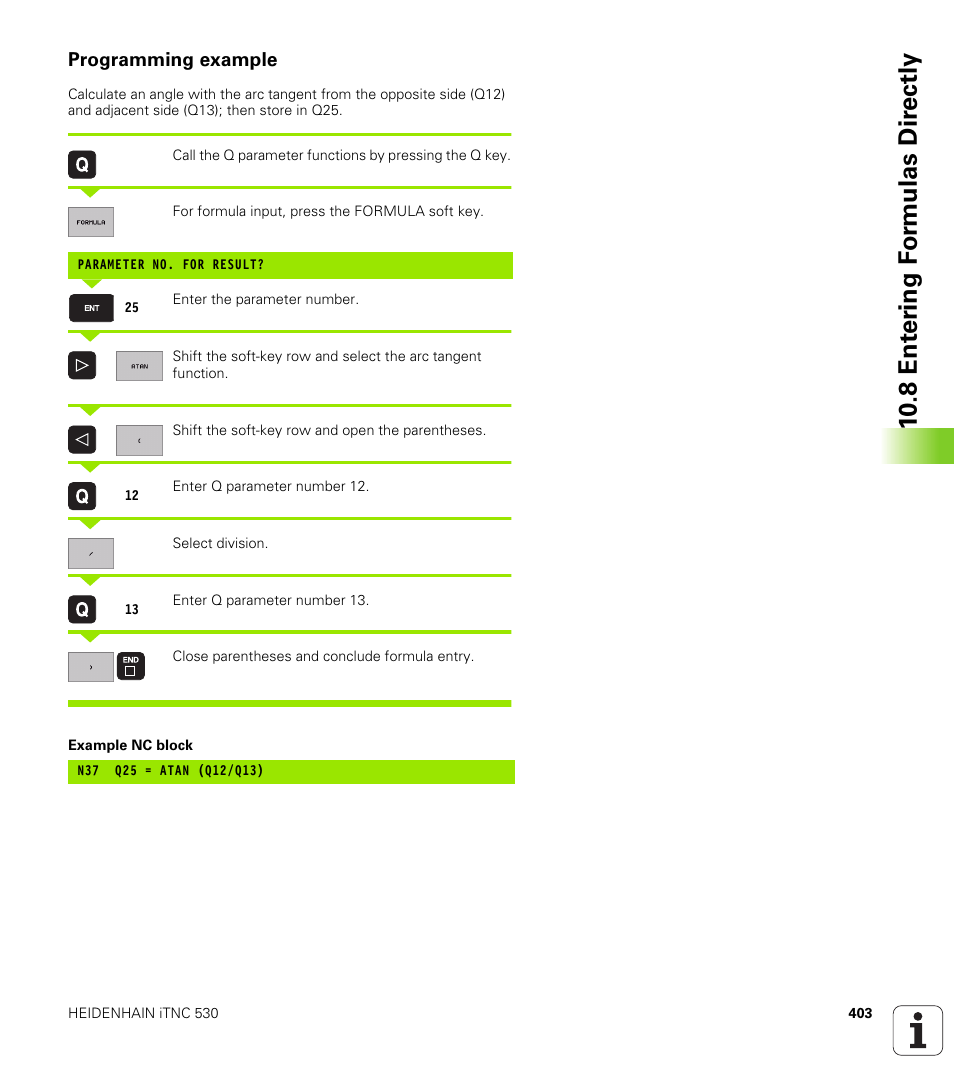 Programming example, 10 .8 ent er ing f o rm ulas dir e ctly | HEIDENHAIN iTNC 530 (340 420) ISO programming User Manual | Page 403 / 505
