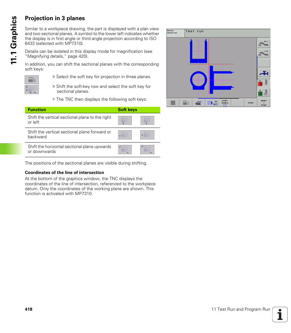 Projection in 3 planes, 1 gr aphics | HEIDENHAIN iTNC 530 (340 420) ISO programming User Manual | Page 418 / 505