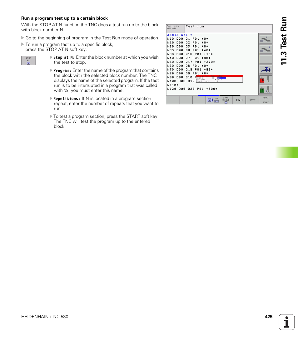 3 t e st run | HEIDENHAIN iTNC 530 (340 420) ISO programming User Manual | Page 425 / 505