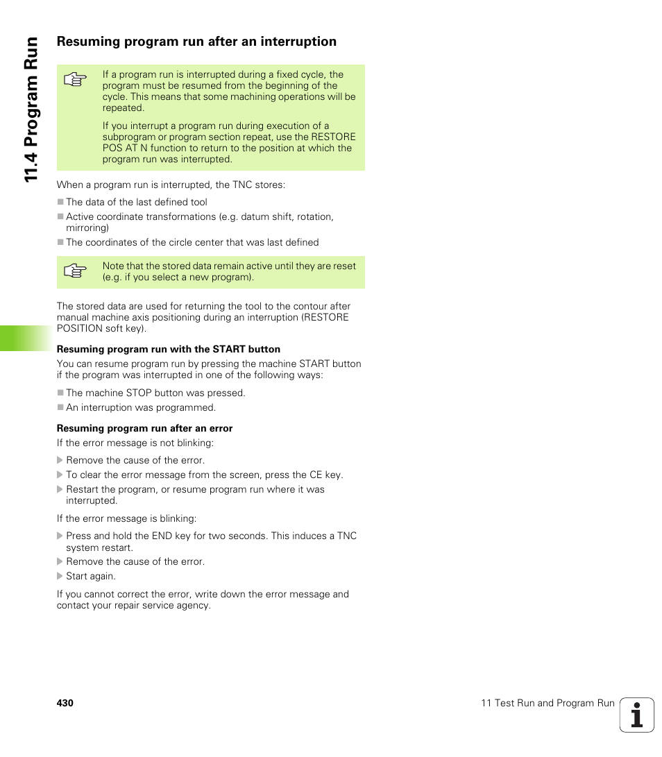 Resuming program run after an interruption, 4 pr ogr am run | HEIDENHAIN iTNC 530 (340 420) ISO programming User Manual | Page 430 / 505