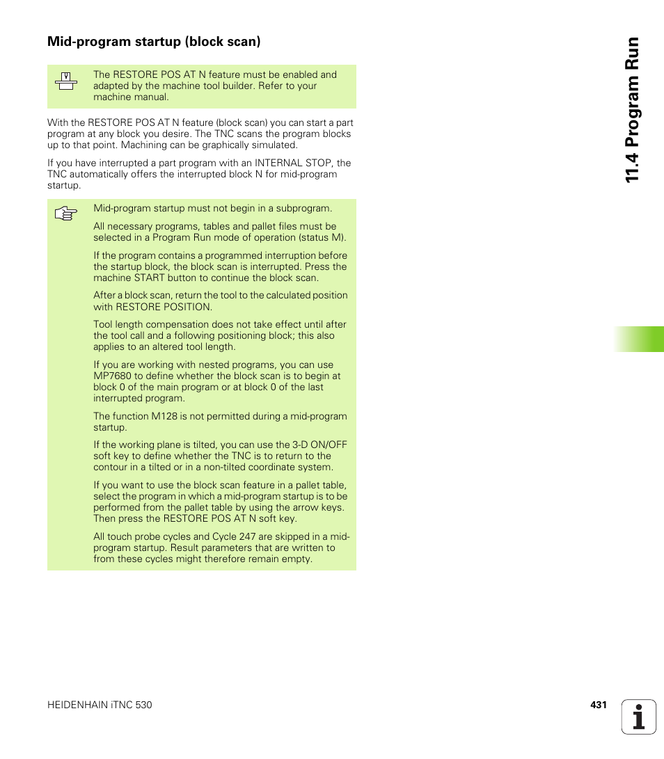 Mid-program startup (block scan), 4 pr ogr am run | HEIDENHAIN iTNC 530 (340 420) ISO programming User Manual | Page 431 / 505