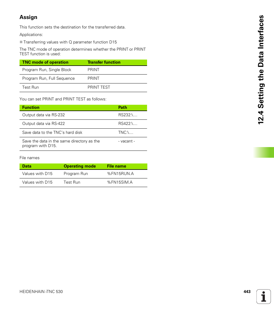 Assign, 4 set ting the d a ta int e rf aces | HEIDENHAIN iTNC 530 (340 420) ISO programming User Manual | Page 443 / 505