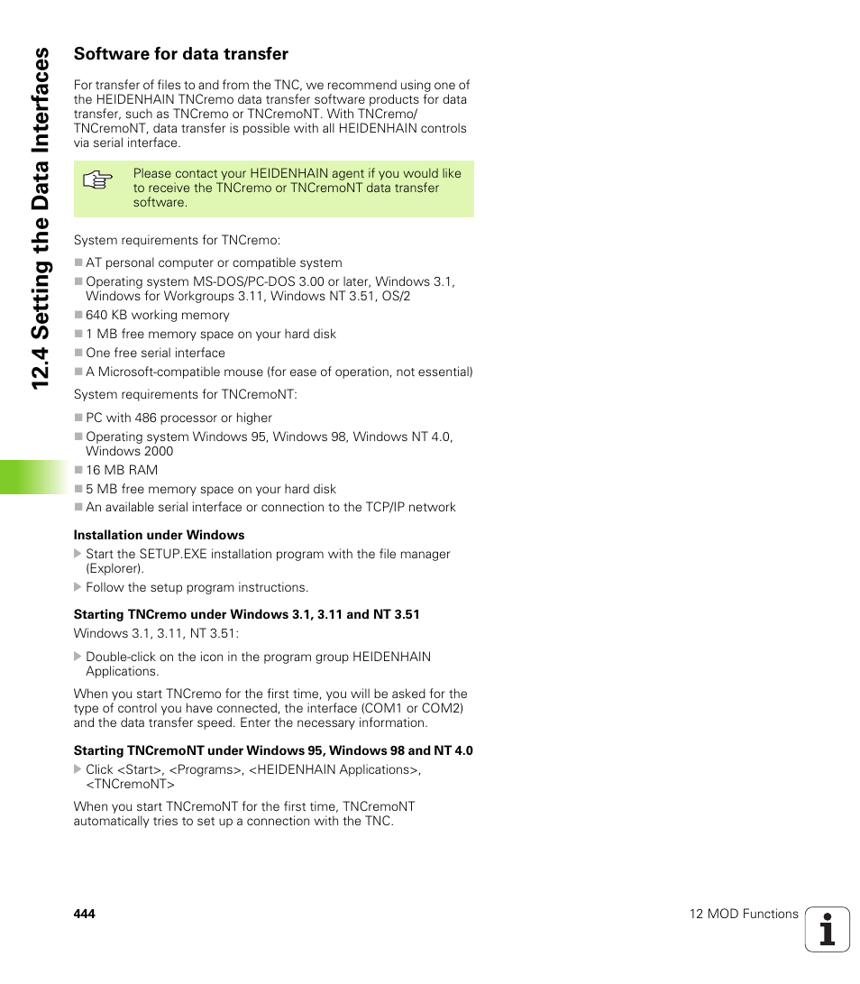 Software for data transfer, 4 set ting the d a ta int e rf aces | HEIDENHAIN iTNC 530 (340 420) ISO programming User Manual | Page 444 / 505