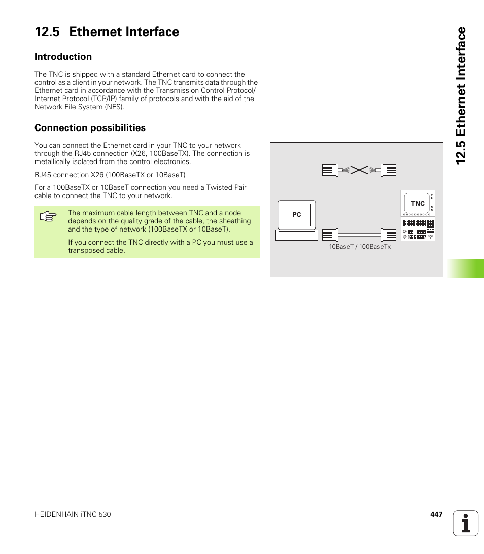 5 ethernet interface, Introduction, Connection possibilities | 5 ether n et int e rf ace 12.5 ethernet interface | HEIDENHAIN iTNC 530 (340 420) ISO programming User Manual | Page 447 / 505