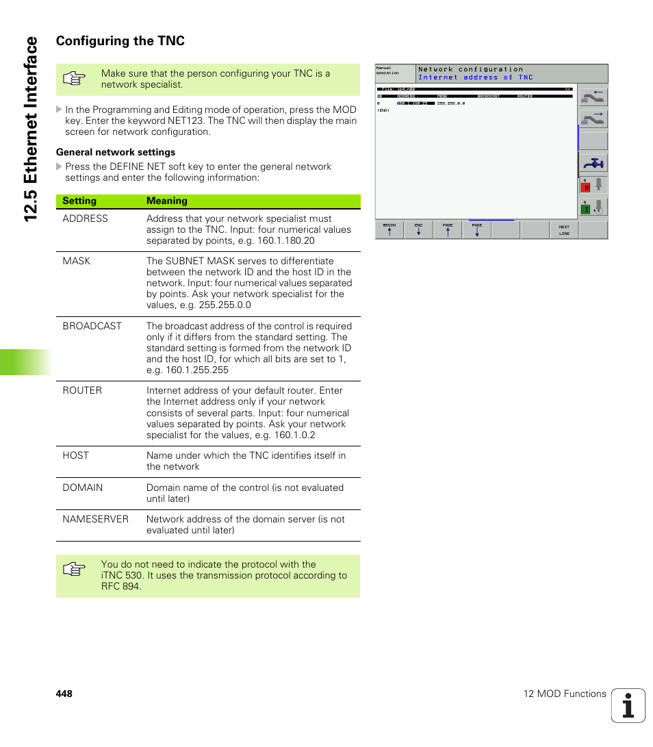 Configuring the tnc, 5 ether n et int e rf ace | HEIDENHAIN iTNC 530 (340 420) ISO programming User Manual | Page 448 / 505