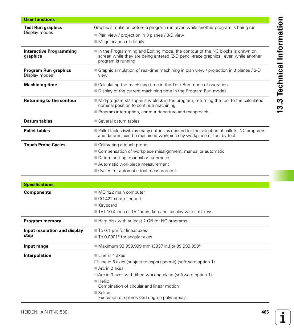 3 t e c hnical inf o rm ation | HEIDENHAIN iTNC 530 (340 420) ISO programming User Manual | Page 485 / 505
