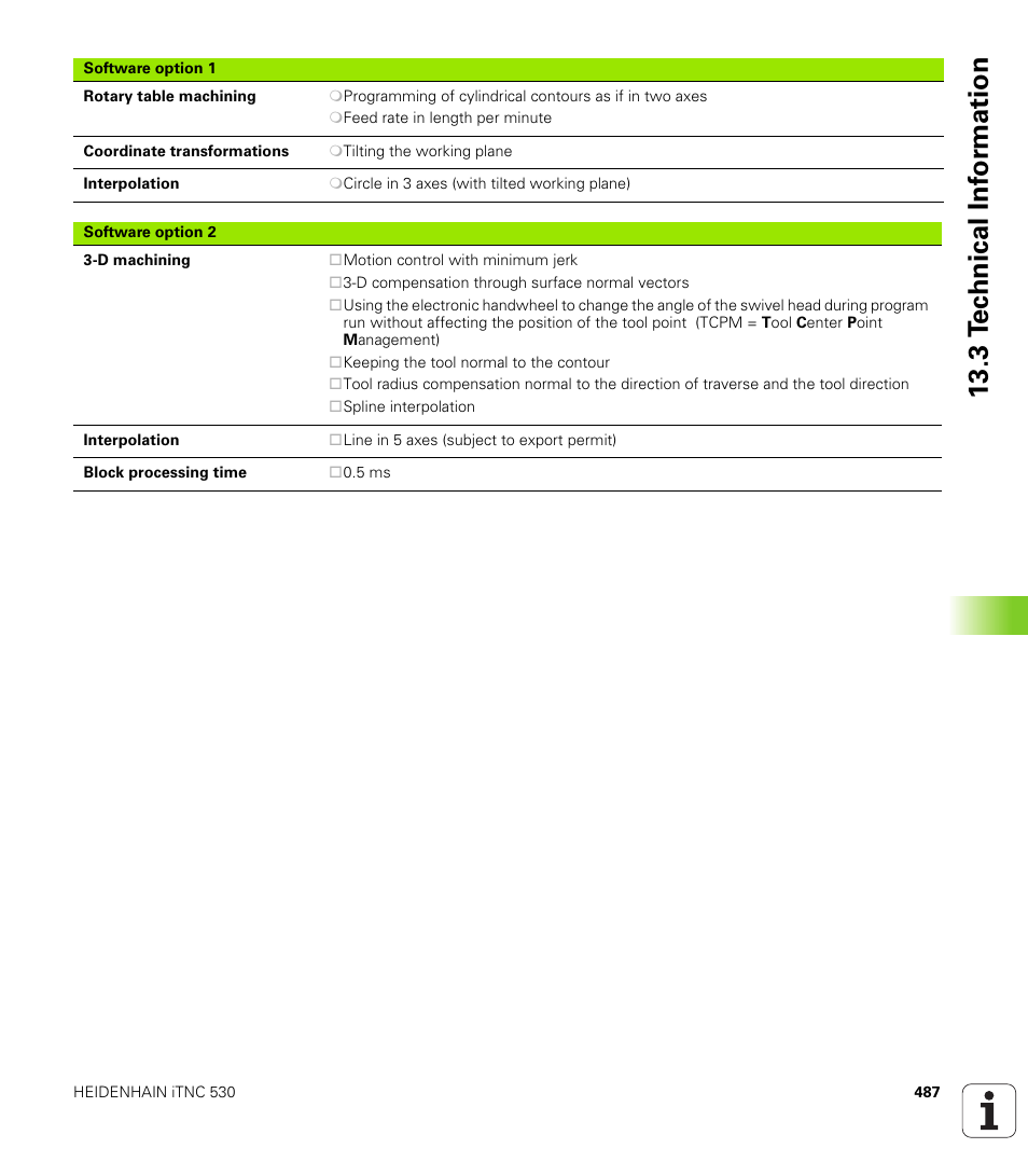 3 t e c hnical inf o rm ation | HEIDENHAIN iTNC 530 (340 420) ISO programming User Manual | Page 487 / 505