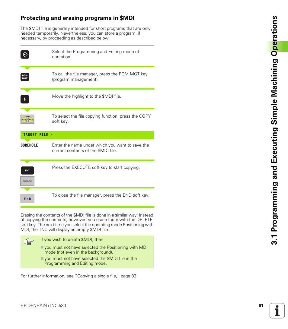 Protecting and erasing programs in $mdi | HEIDENHAIN iTNC 530 (340 420) ISO programming User Manual | Page 61 / 505