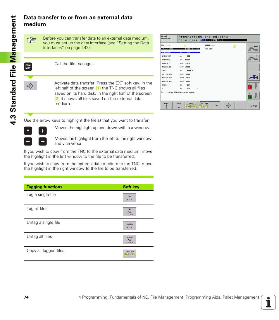 Data transfer to or from an external data medium, 3 standar d file manag e ment | HEIDENHAIN iTNC 530 (340 420) ISO programming User Manual | Page 74 / 505