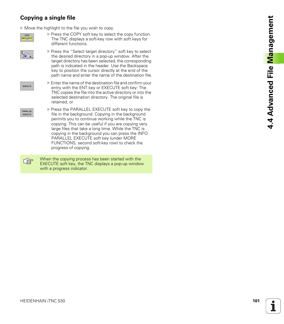 Copying a single file, Copy (and convert) individual files, Select target directory | HEIDENHAIN iTNC 530 (340 422) User Manual | Page 101 / 657