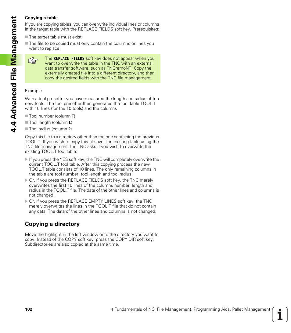 Copying a directory, Copy a directory | HEIDENHAIN iTNC 530 (340 422) User Manual | Page 102 / 657