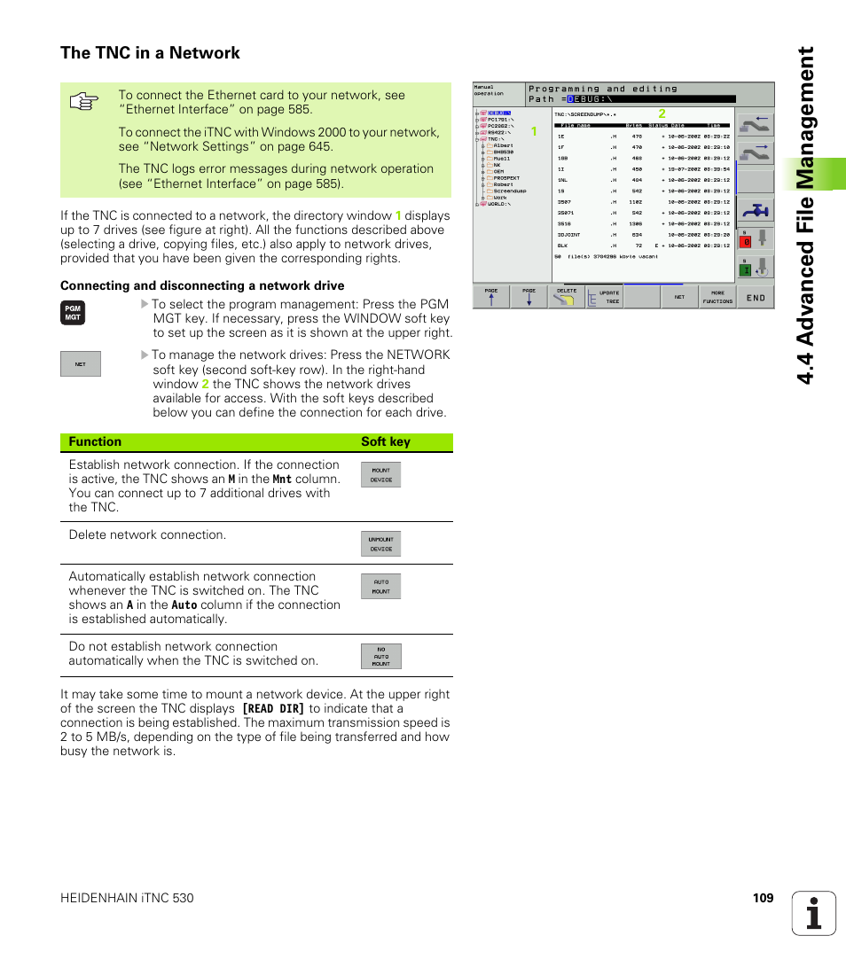 The tnc in a network, Manage network drives | HEIDENHAIN iTNC 530 (340 422) User Manual | Page 109 / 657