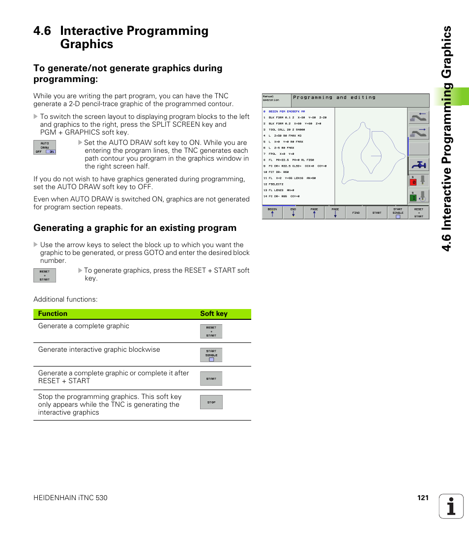 6 interactive programming graphics, Generating a graphic for an existing program | HEIDENHAIN iTNC 530 (340 422) User Manual | Page 121 / 657