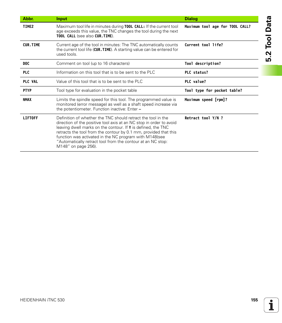 2 t ool d a ta | HEIDENHAIN iTNC 530 (340 422) User Manual | Page 155 / 657