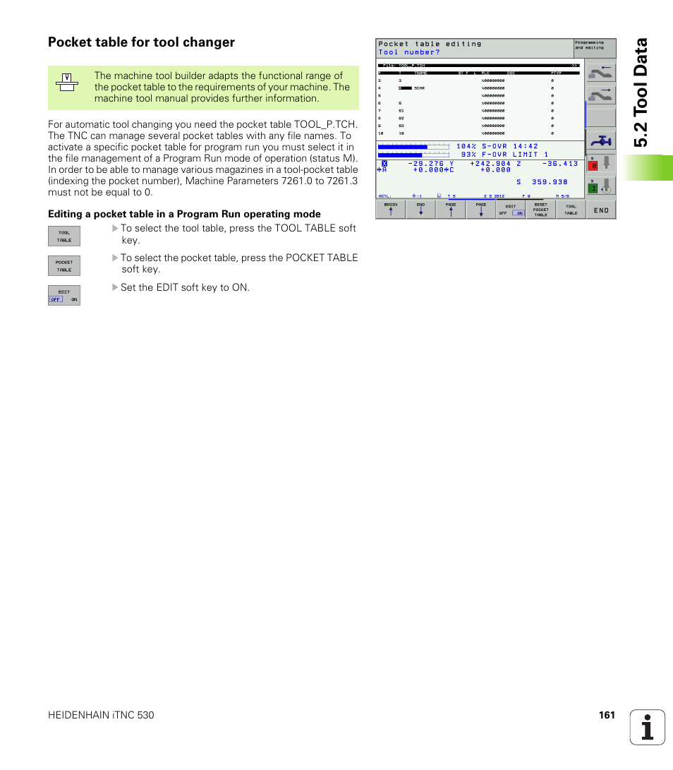 Pocket table for tool changer, 2 t ool d a ta | HEIDENHAIN iTNC 530 (340 422) User Manual | Page 161 / 657