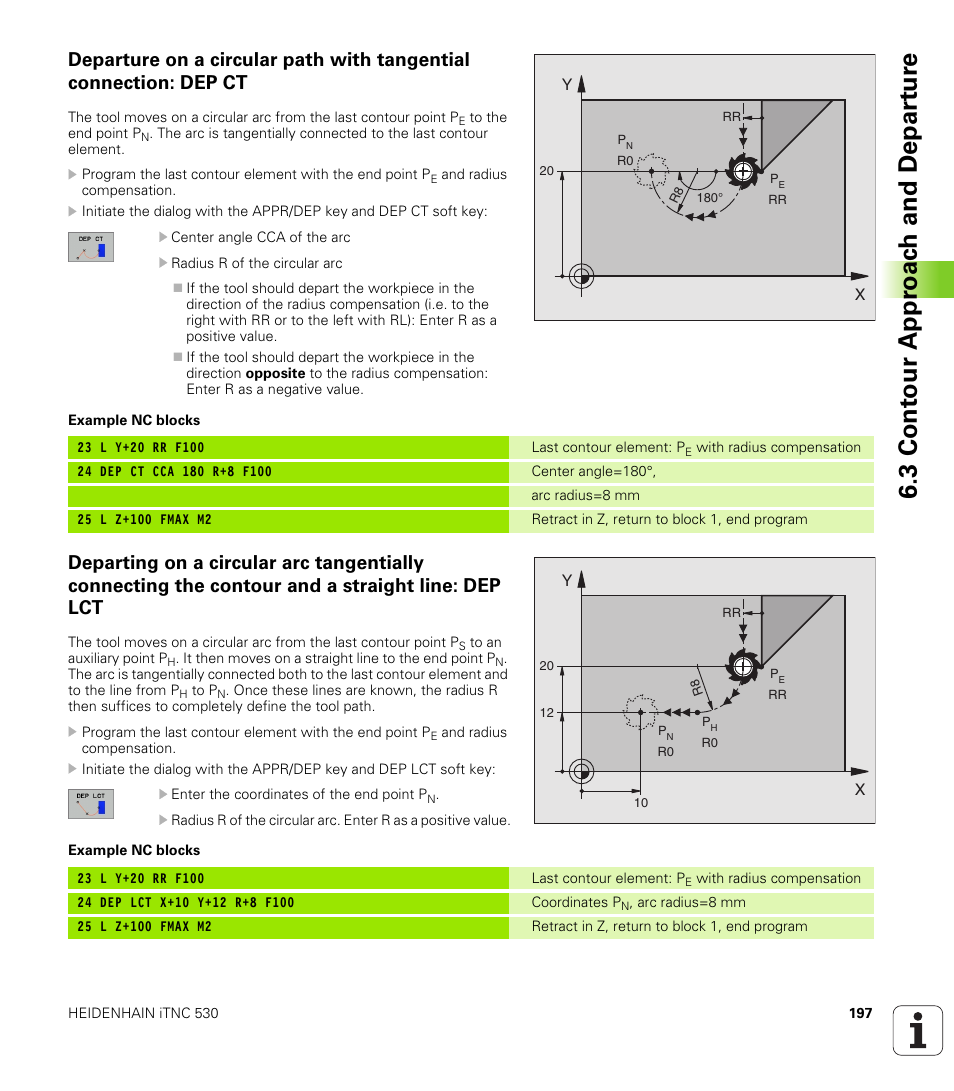 3 cont our appr oac h and depar tur e | HEIDENHAIN iTNC 530 (340 422) User Manual | Page 197 / 657