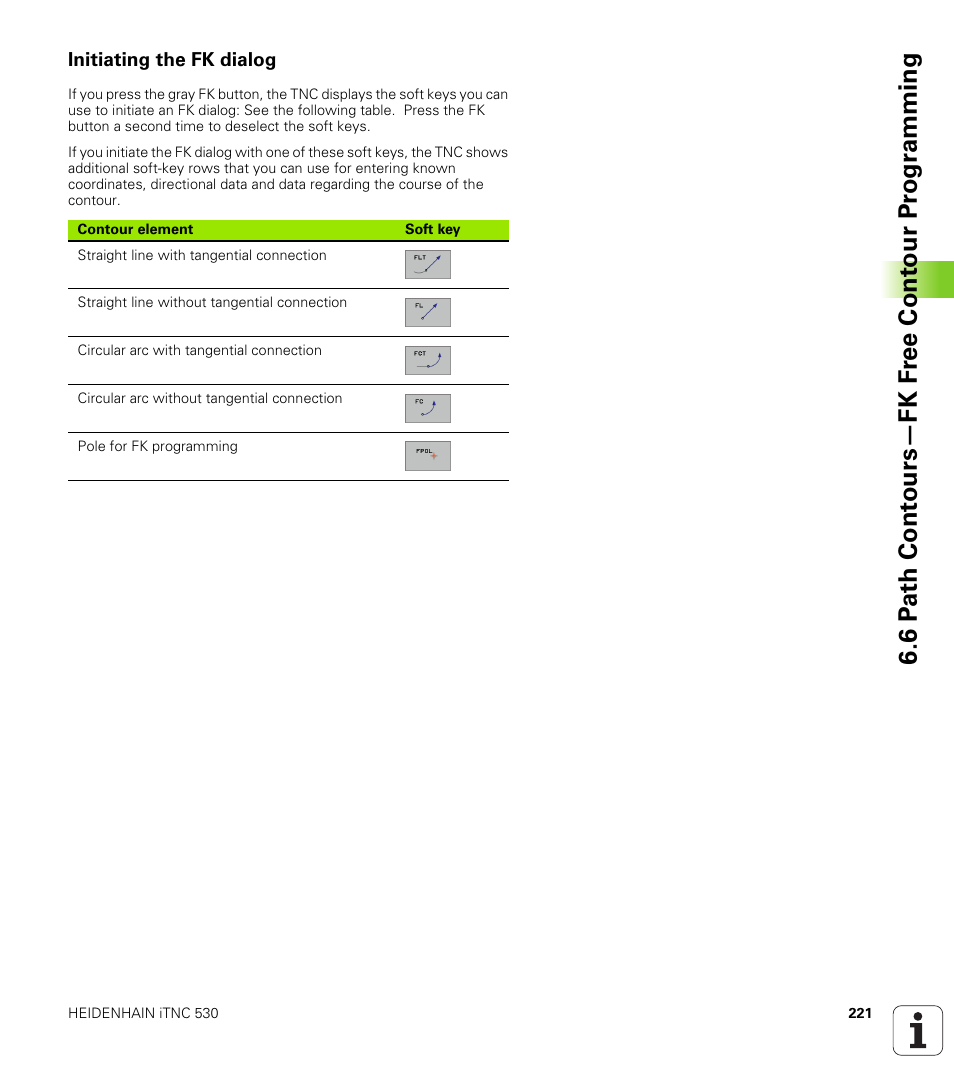Initiating the fk dialog | HEIDENHAIN iTNC 530 (340 422) User Manual | Page 221 / 657
