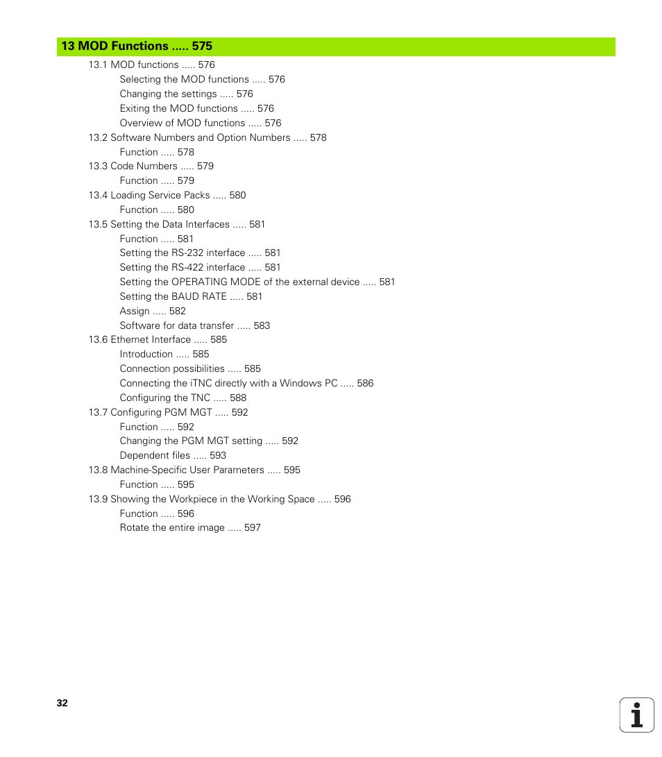 Mod functions | HEIDENHAIN iTNC 530 (340 422) User Manual | Page 32 / 657
