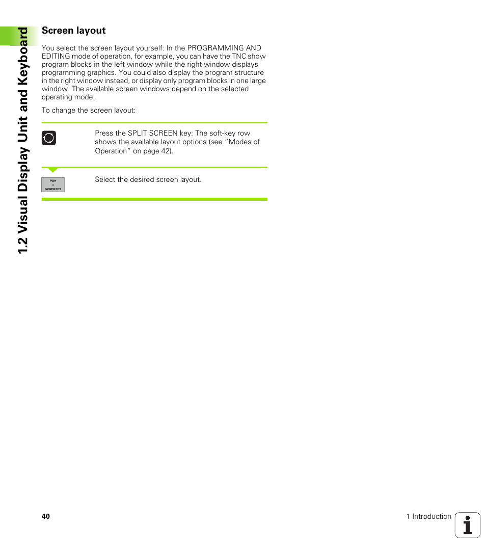 Screen layout, 2 v isual displa y unit and k e yboar d | HEIDENHAIN iTNC 530 (340 422) User Manual | Page 40 / 657